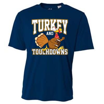 Turkey And Touchdowns Thanksgiving Football Cooling Performance Crew T-Shirt