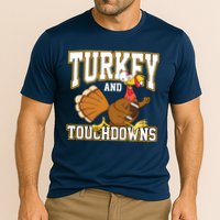 Turkey And Touchdowns Thanksgiving Football Cooling Performance Crew T-Shirt