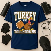 Turkey And Touchdowns Thanksgiving Football Cooling Performance Crew T-Shirt
