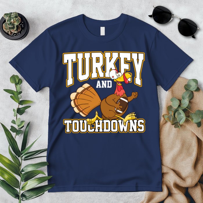 Turkey And Touchdowns Thanksgiving Football Premium T-Shirt
