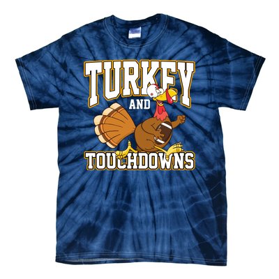 Turkey And Touchdowns Thanksgiving Football Tie-Dye T-Shirt