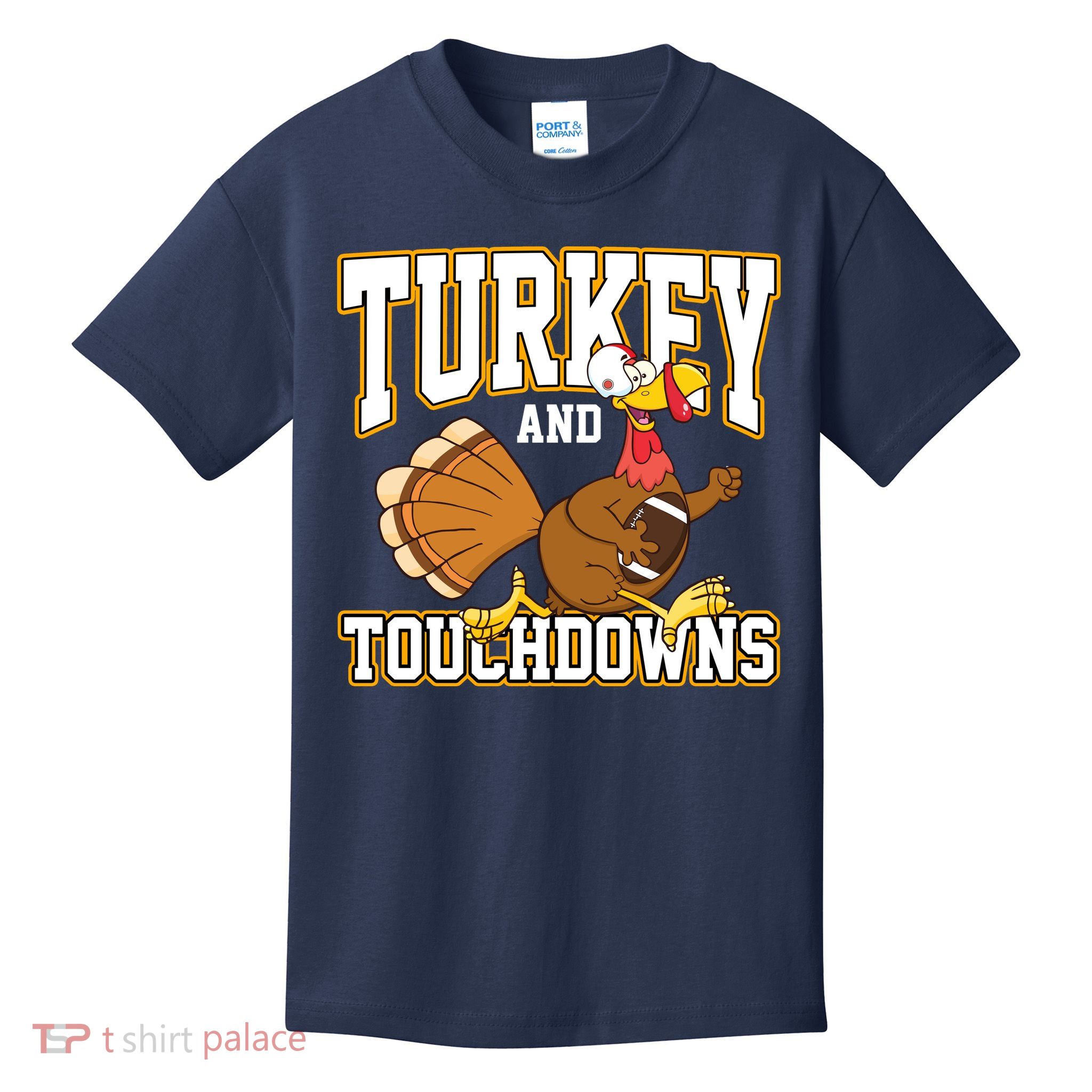 Turkey And Touchdowns Thanksgiving Football Kids T-Shirt