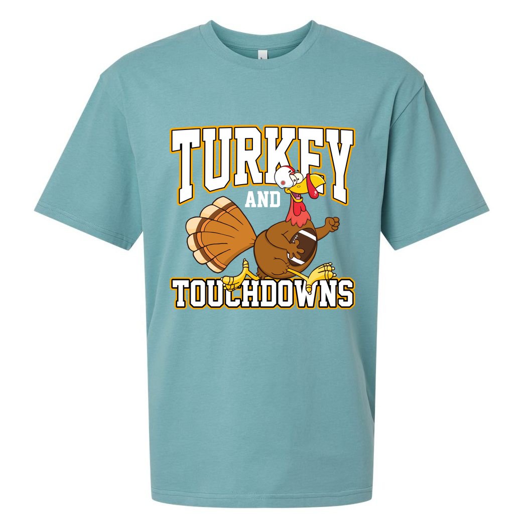 Turkey And Touchdowns Thanksgiving Football Sueded Cloud Jersey T-Shirt