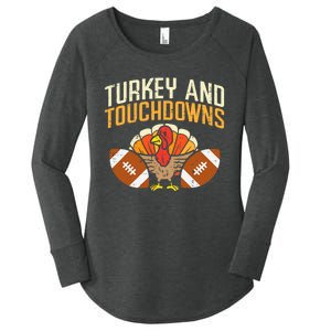 Turkey And Touchdowns American Football Thanksgiving Season Women's Perfect Tri Tunic Long Sleeve Shirt