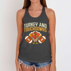 Turkey And Touchdowns American Football Thanksgiving Season Women's Knotted Racerback Tank