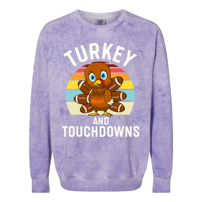 Turkey And Touchdowns Thanksgiving Football Cute Gift Colorblast Crewneck Sweatshirt