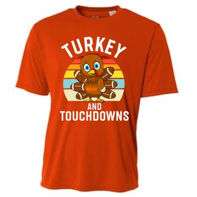 Turkey And Touchdowns Thanksgiving Football Cute Gift Cooling Performance Crew T-Shirt