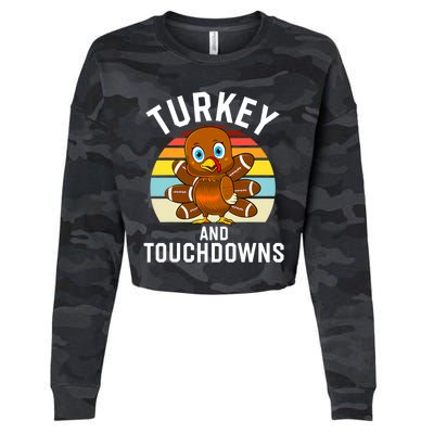 Turkey And Touchdowns Thanksgiving Football Cute Gift Cropped Pullover Crew