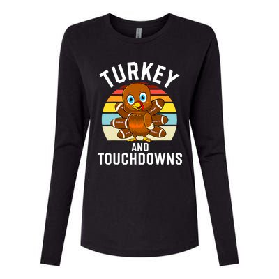 Turkey And Touchdowns Thanksgiving Football Cute Gift Womens Cotton Relaxed Long Sleeve T-Shirt