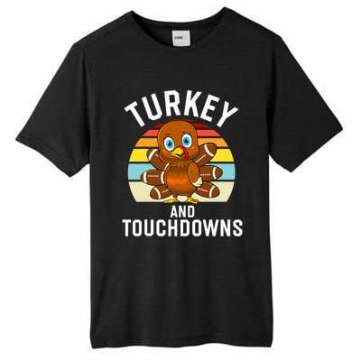 Turkey And Touchdowns Thanksgiving Football Cute Gift Tall Fusion ChromaSoft Performance T-Shirt