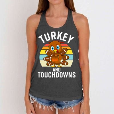 Turkey And Touchdowns Thanksgiving Football Cute Gift Women's Knotted Racerback Tank