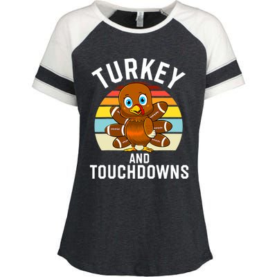 Turkey And Touchdowns Thanksgiving Football Cute Gift Enza Ladies Jersey Colorblock Tee