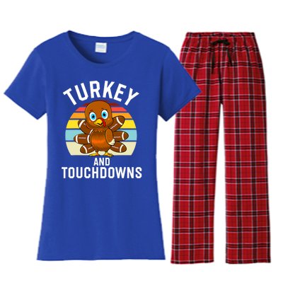 Turkey And Touchdowns Thanksgiving Football Cute Gift Women's Flannel Pajama Set