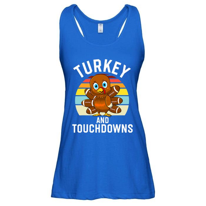 Turkey And Touchdowns Thanksgiving Football Cute Gift Ladies Essential Flowy Tank