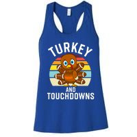 Turkey And Touchdowns Thanksgiving Football Cute Gift Women's Racerback Tank