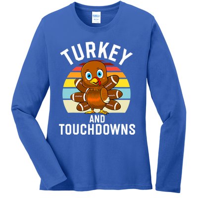 Turkey And Touchdowns Thanksgiving Football Cute Gift Ladies Long Sleeve Shirt