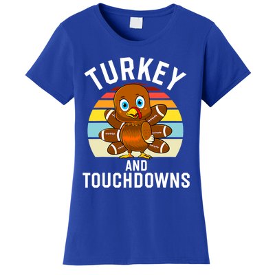 Turkey And Touchdowns Thanksgiving Football Cute Gift Women's T-Shirt