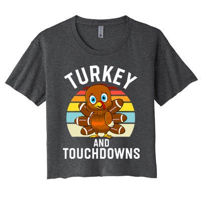 Turkey And Touchdowns Thanksgiving Football Cute Gift Women's Crop Top Tee