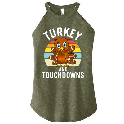 Turkey And Touchdowns Thanksgiving Football Cute Gift Women's Perfect Tri Rocker Tank