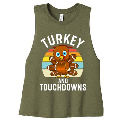 Turkey And Touchdowns Thanksgiving Football Cute Gift Women's Racerback Cropped Tank