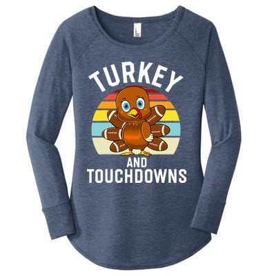 Turkey And Touchdowns Thanksgiving Football Cute Gift Women's Perfect Tri Tunic Long Sleeve Shirt