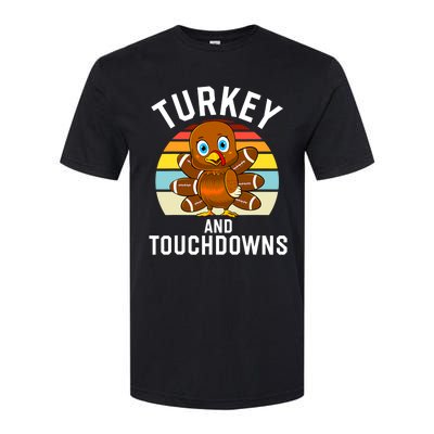 Turkey And Touchdowns Thanksgiving Football Cute Gift Softstyle CVC T-Shirt