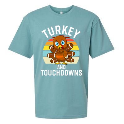 Turkey And Touchdowns Thanksgiving Football Cute Gift Sueded Cloud Jersey T-Shirt