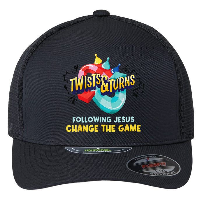 Twists And Turns VBS Follow Jesus Change The Games Flexfit Unipanel Trucker Cap