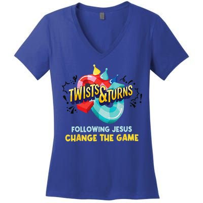 Twists And Turns VBS Follow Jesus Change The Games Women's V-Neck T-Shirt