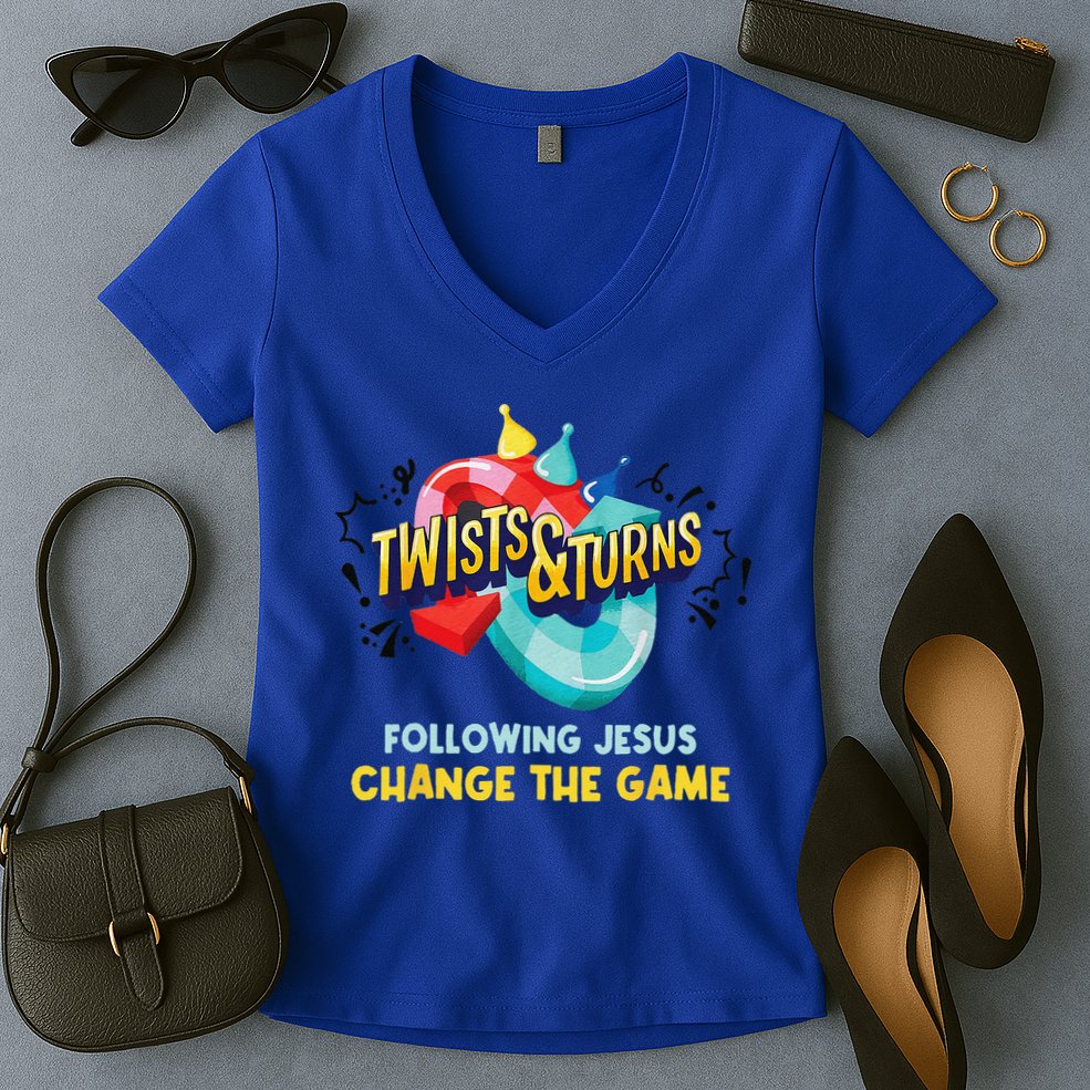 Twists And Turns VBS Follow Jesus Change The Games Women's V-Neck T-Shirt
