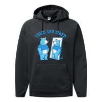 Thicc And Tired Bear Mirror Reflection Humor Performance Fleece Hoodie