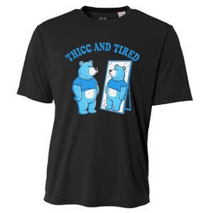 Thicc And Tired Bear Mirror Reflection Humor Cooling Performance Crew T-Shirt