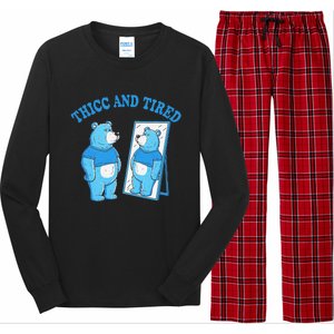 Thicc And Tired Bear Mirror Reflection Humor Long Sleeve Pajama Set