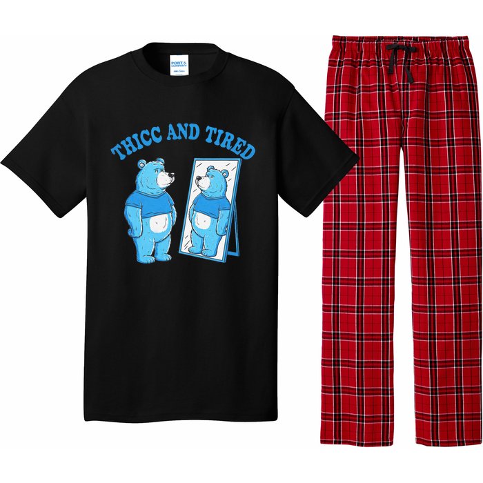 Thicc And Tired Bear Mirror Reflection Humor Pajama Set