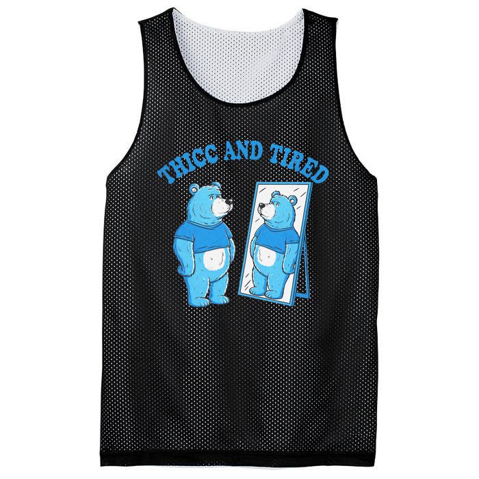 Thicc And Tired Bear Mirror Reflection Humor Mesh Reversible Basketball Jersey Tank