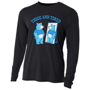 Thicc And Tired Bear Mirror Reflection Humor Cooling Performance Long Sleeve Crew