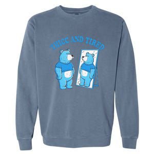 Thicc And Tired Bear Mirror Reflection Humor Garment-Dyed Sweatshirt