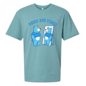 Thicc And Tired Bear Mirror Reflection Humor Sueded Cloud Jersey T-Shirt