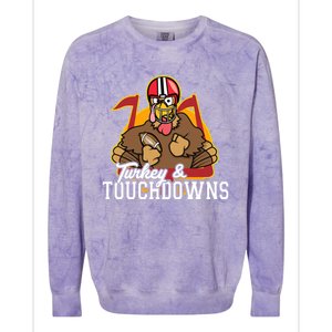 Turkey and Touchdowns Funny Thanksgiving Football Colorblast Crewneck Sweatshirt