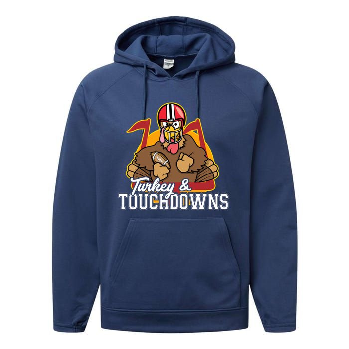 Turkey and Touchdowns Funny Thanksgiving Football Performance Fleece Hoodie