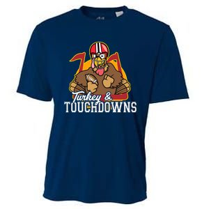 Turkey and Touchdowns Funny Thanksgiving Football Cooling Performance Crew T-Shirt