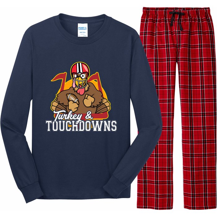 Turkey and Touchdowns Funny Thanksgiving Football Long Sleeve Pajama Set