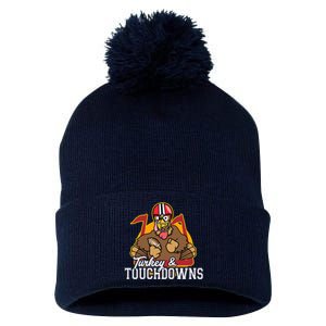 Turkey and Touchdowns Funny Thanksgiving Football Pom Pom 12in Knit Beanie