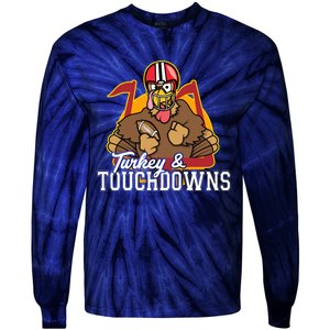 Turkey and Touchdowns Funny Thanksgiving Football Tie-Dye Long Sleeve Shirt