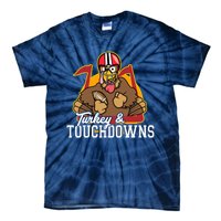 Turkey and Touchdowns Funny Thanksgiving Football Tie-Dye T-Shirt