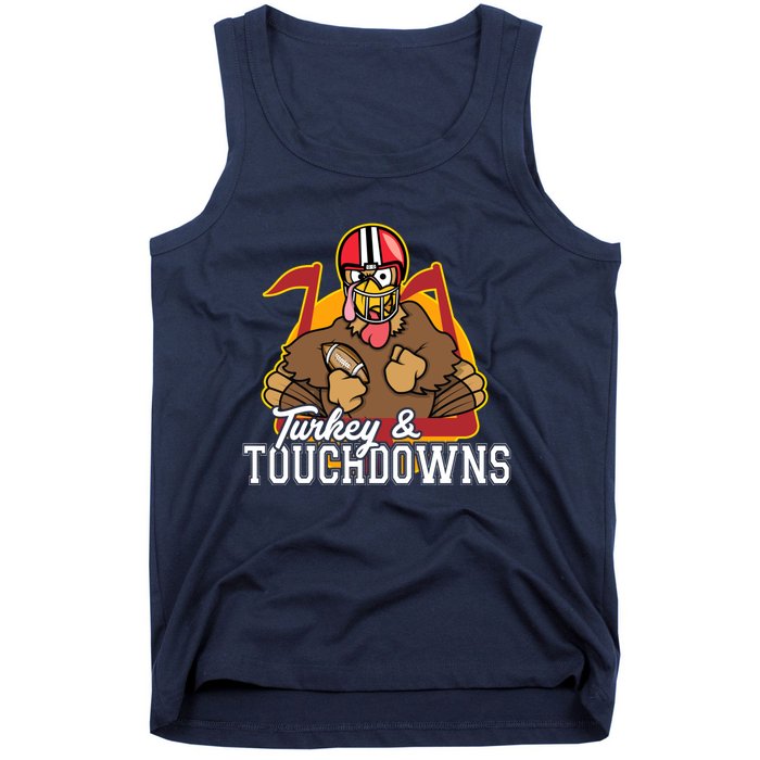 Turkey and Touchdowns Funny Thanksgiving Football Tank Top