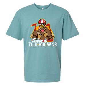 Turkey and Touchdowns Funny Thanksgiving Football Sueded Cloud Jersey T-Shirt