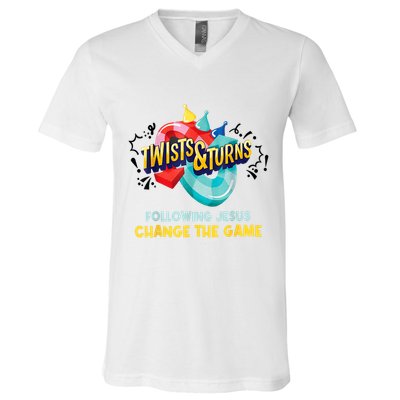 Twists And Turns VBS Follow Jesus Change The Games V-Neck T-Shirt