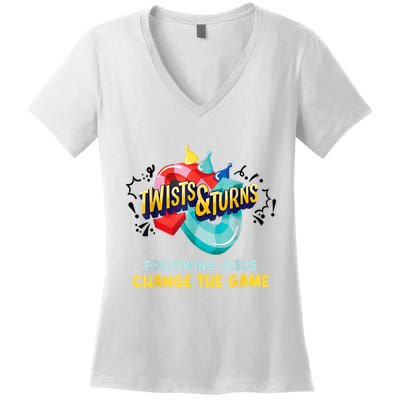 Twists And Turns VBS Follow Jesus Change The Games Women's V-Neck T-Shirt