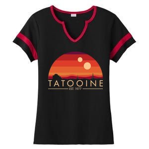 Tatooine Retro Sunset Logo EST 1977 Ladies Halftime Notch Neck Tee